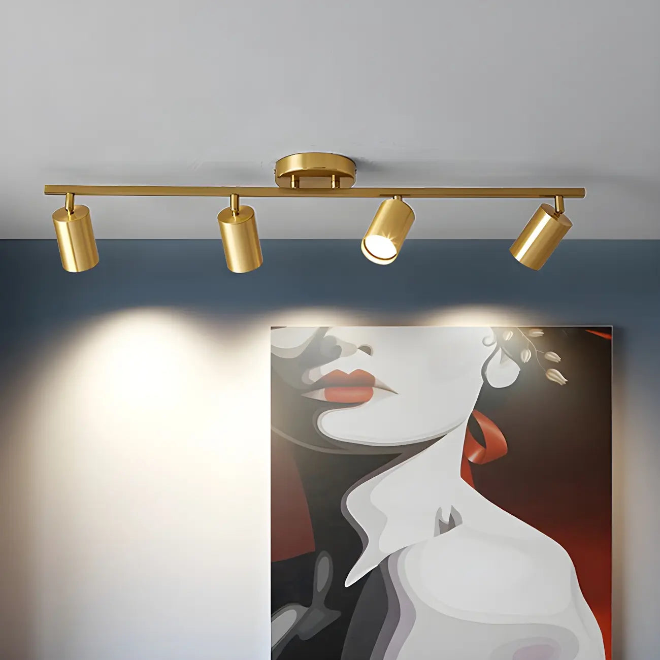 Lampadario a binario semi-incassato a 6 luci a LED, con braccio oscillante moderno dorato