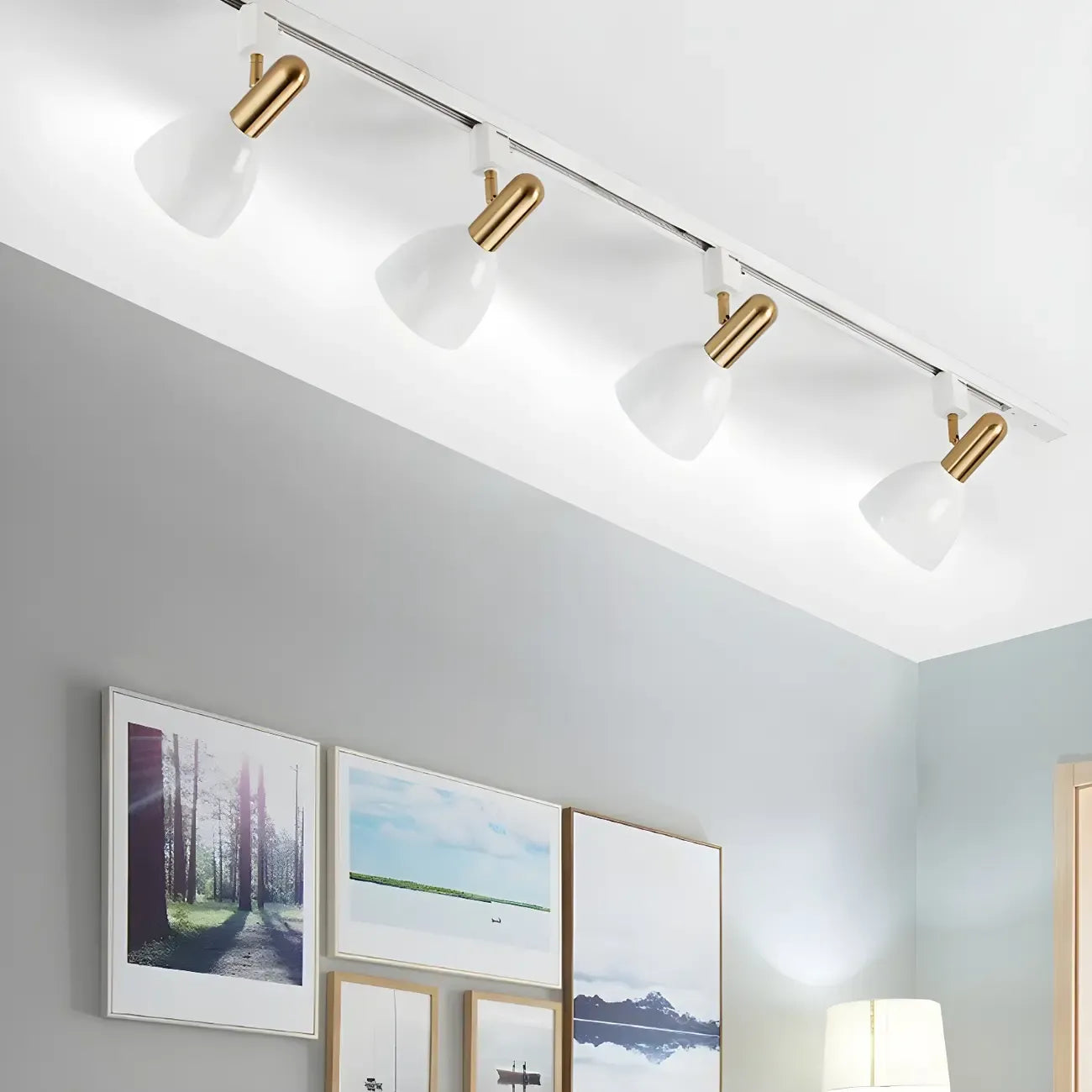 Faretto da binario a 4 luci moderno, con cupola in metallo e LED scorrevoli