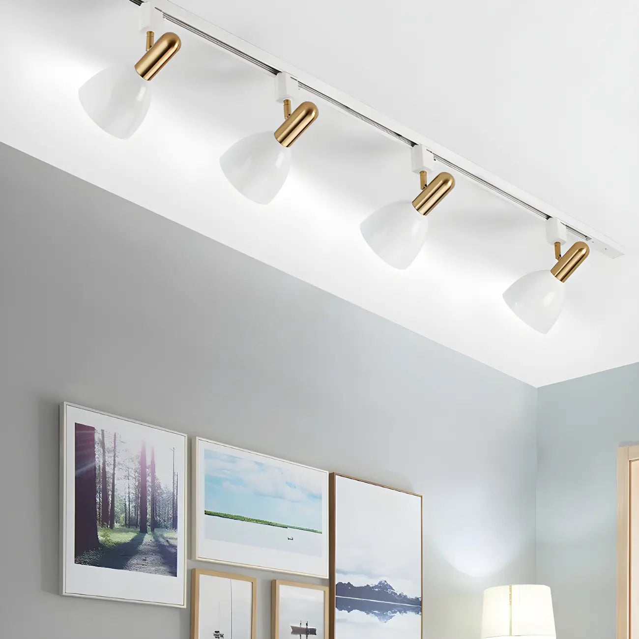 Faretto da binario a 4 luci moderno, con cupola in metallo e LED scorrevoli