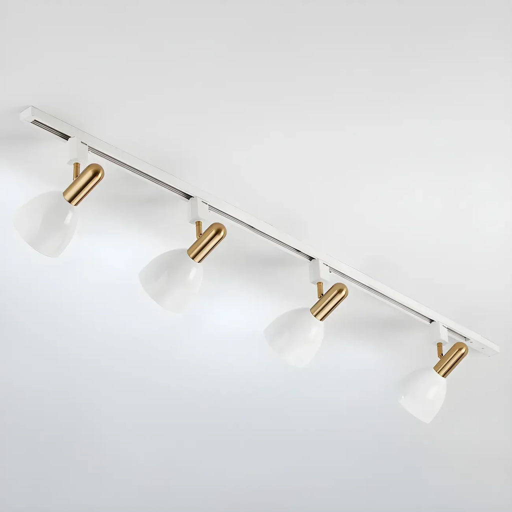 Faretto da binario a 4 luci moderno, con cupola in metallo e LED scorrevoli