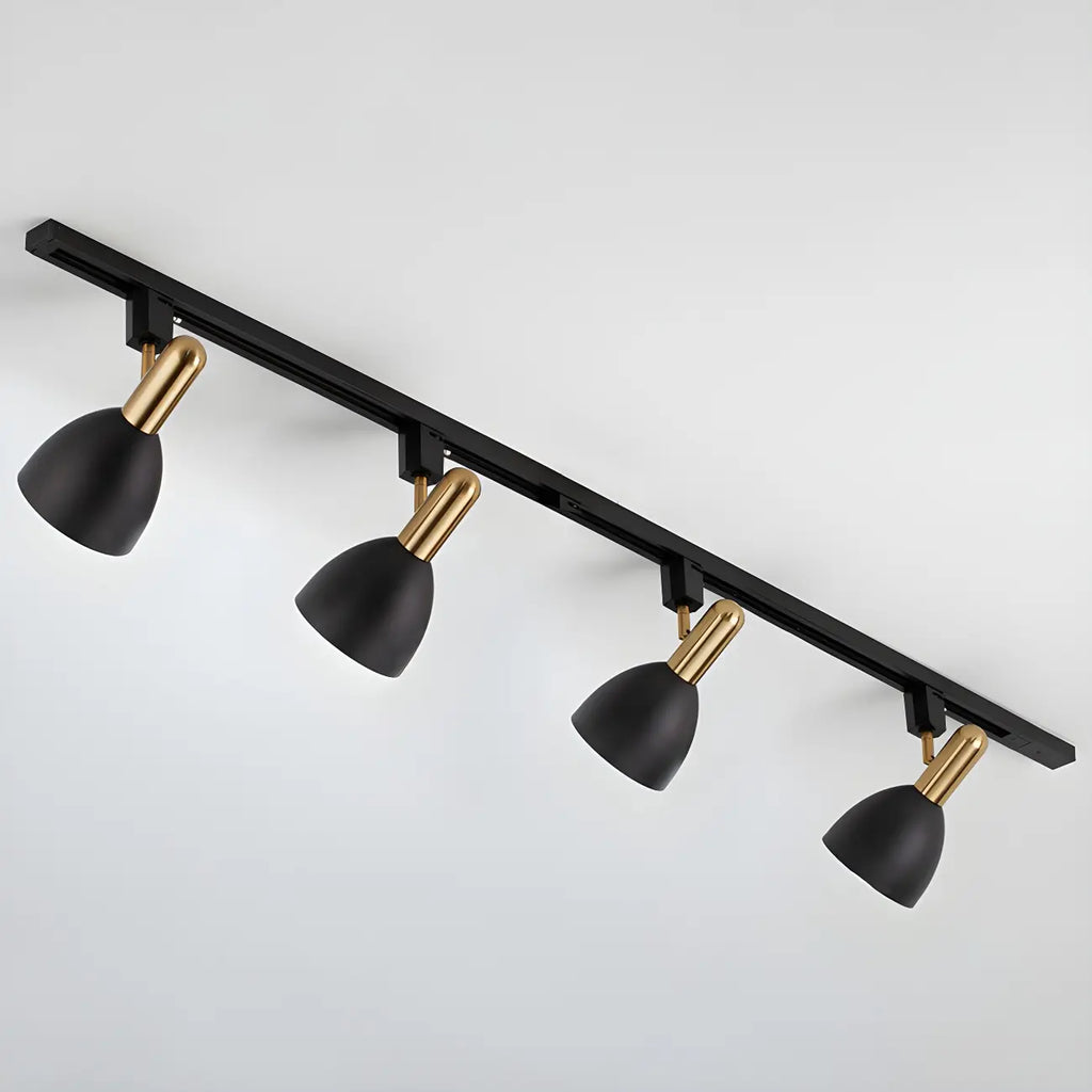 Faretto da binario a 4 luci moderno, con cupola in metallo e LED scorrevoli