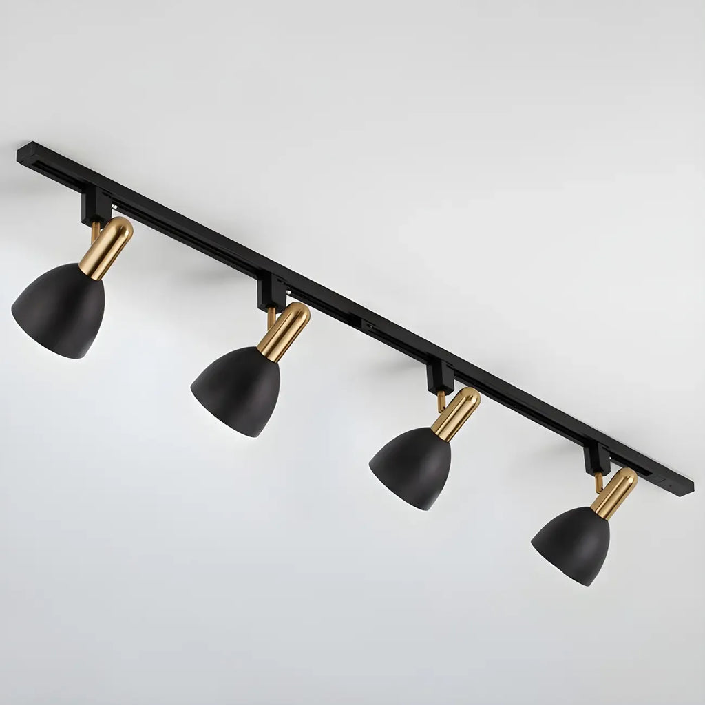 Faretto da binario a 4 luci moderno, con cupola in metallo e LED scorrevoli