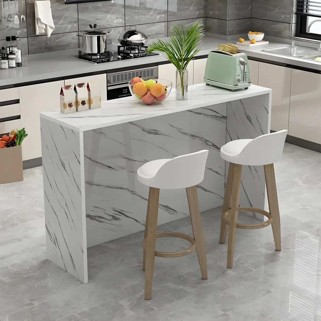 Table de bar rectangulaire blanche en bois pour salon