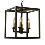 Lustre minimaliste en métal noir carré, lanterne à bougie, lustre à bougie