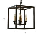 Lustre minimaliste en métal noir carré, lanterne à bougie, lustre à bougie