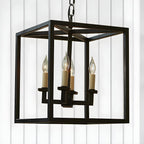 Lustre minimaliste en métal noir carré, lanterne à bougie, lustre à bougie
