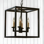 Lustre minimaliste en métal noir carré, lanterne à bougie, lustre à bougie