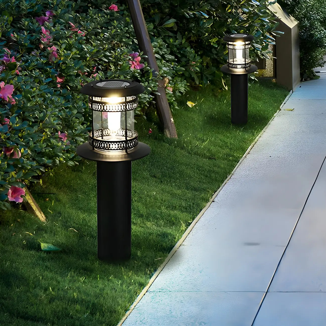 Éclairage paysager cylindrique en métal solaire pour patio