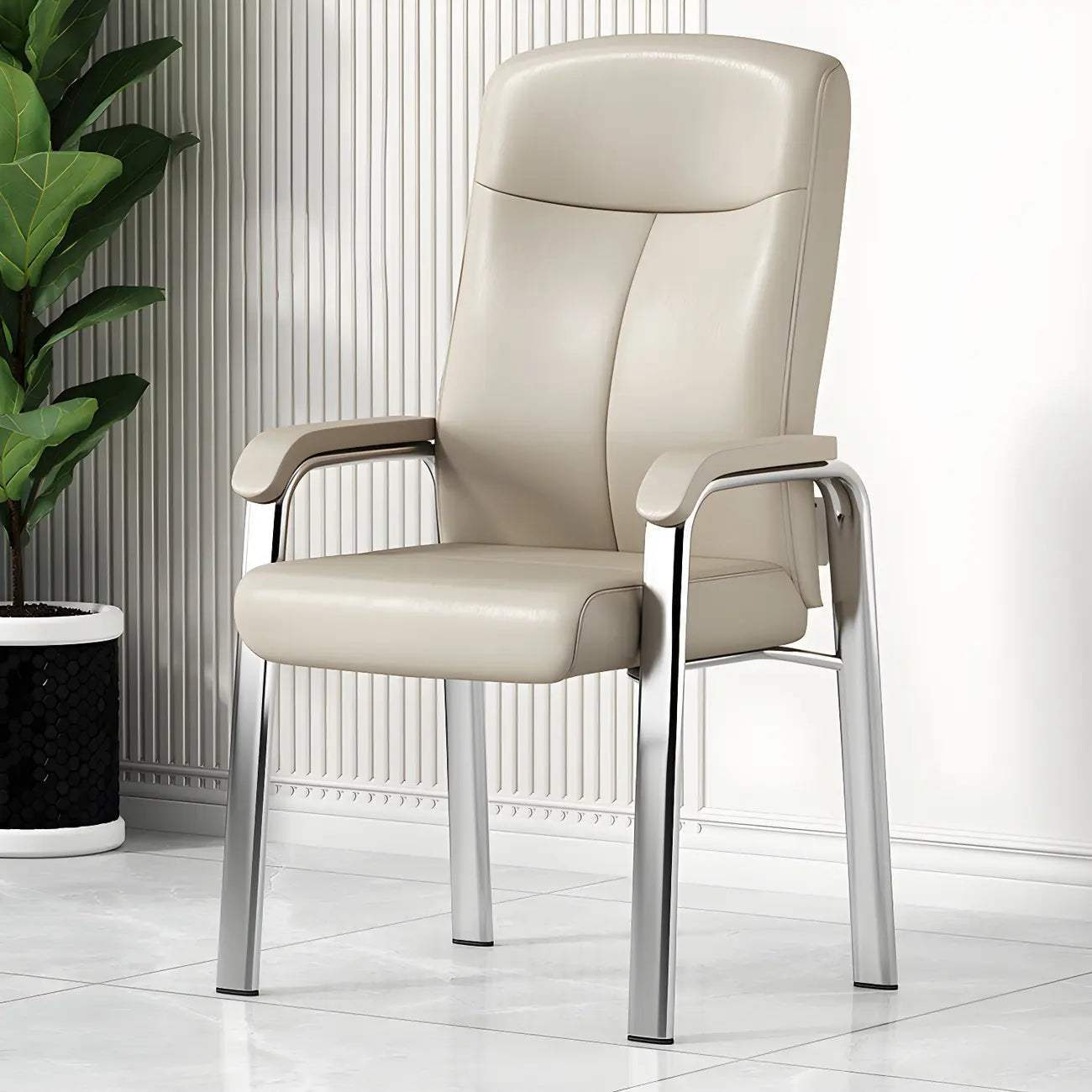 Chaise de bureau moderne HomeyFad en cuir et métal, à 4 pieds et accoudoirs