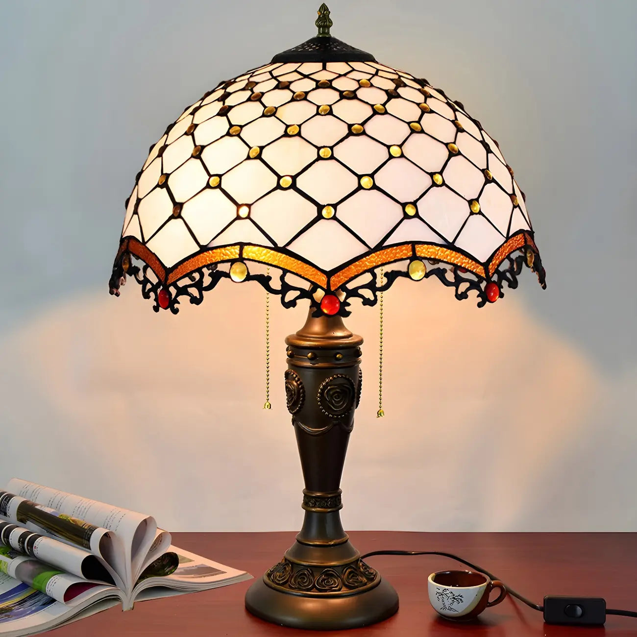 Lampe de table HomeyFad à 2 lumières avec dôme en verre et acier inoxydable de style vintage