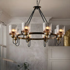 Lustre moderne industriel cylindrique en verre noir