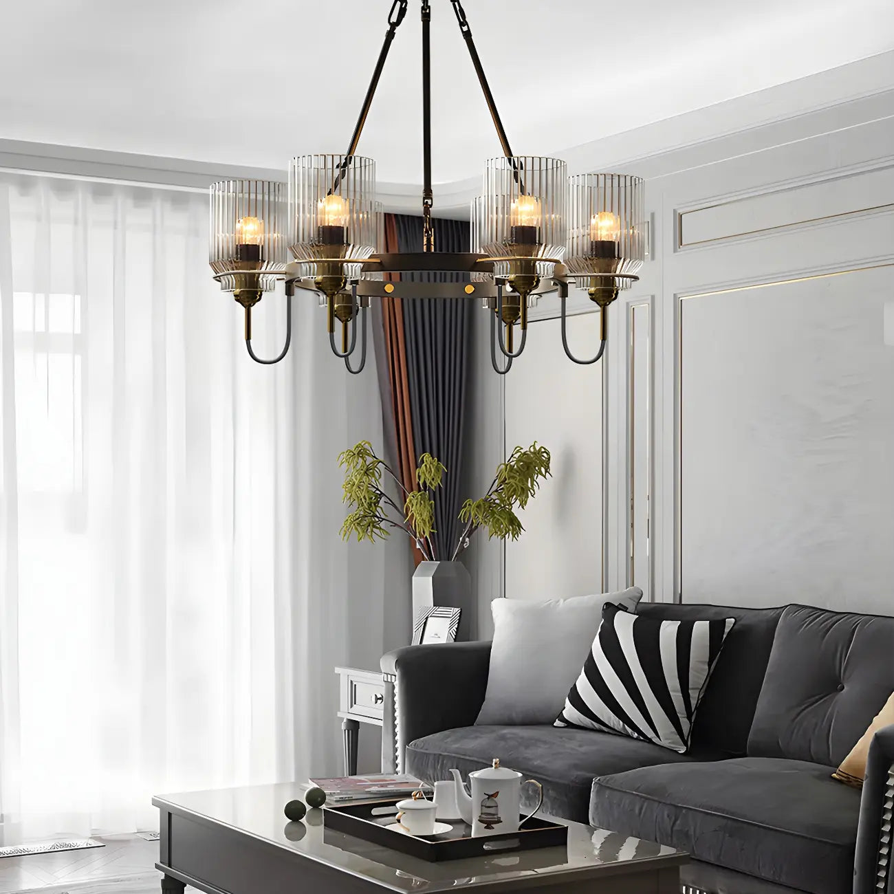 Lustre moderne industriel cylindrique en verre noir