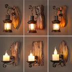 Applique murale LED style lanterne industrielle vintage avec accent en bois