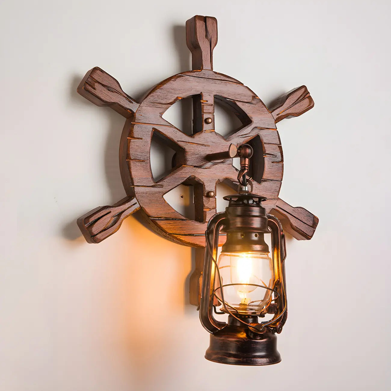 Applique murale LED style lanterne industrielle vintage avec accent en bois