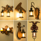 Applique murale LED style lanterne industrielle vintage avec accent en bois