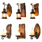 Applique murale LED style lanterne industrielle vintage avec accent en bois