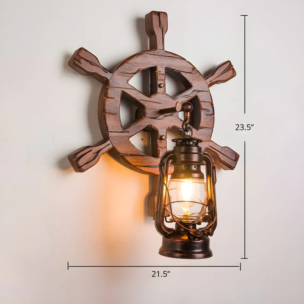 Applique murale LED style lanterne industrielle vintage avec accent en bois