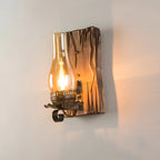 Applique murale LED style lanterne industrielle vintage avec accent en bois