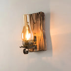 Applique murale LED style lanterne industrielle vintage avec accent en bois