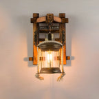 Applique murale LED style lanterne industrielle vintage avec accent en bois