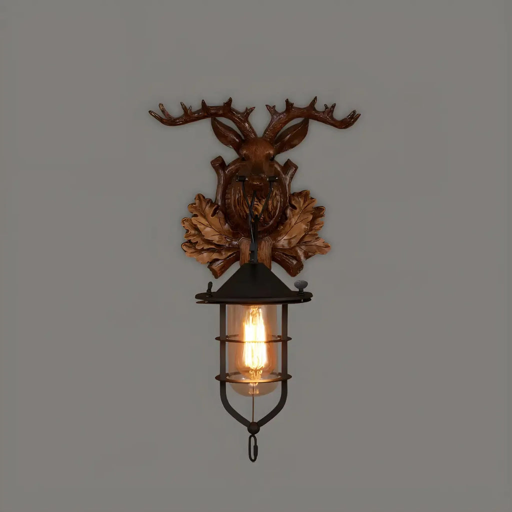 Applique murale LED style lanterne industrielle vintage avec accent en bois