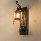 Applique murale LED style lanterne industrielle vintage avec accent en bois