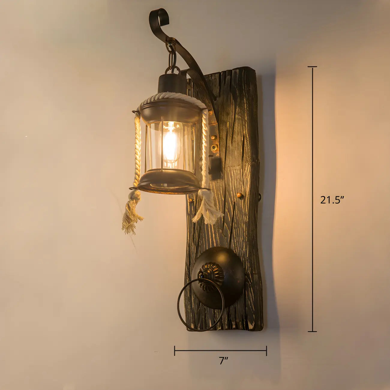 Applique murale LED style lanterne industrielle vintage avec accent en bois