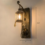 Applique murale LED style lanterne industrielle vintage avec accent en bois