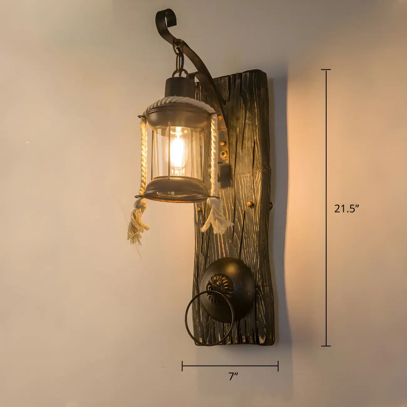 Applique murale LED style lanterne industrielle vintage avec accent en bois