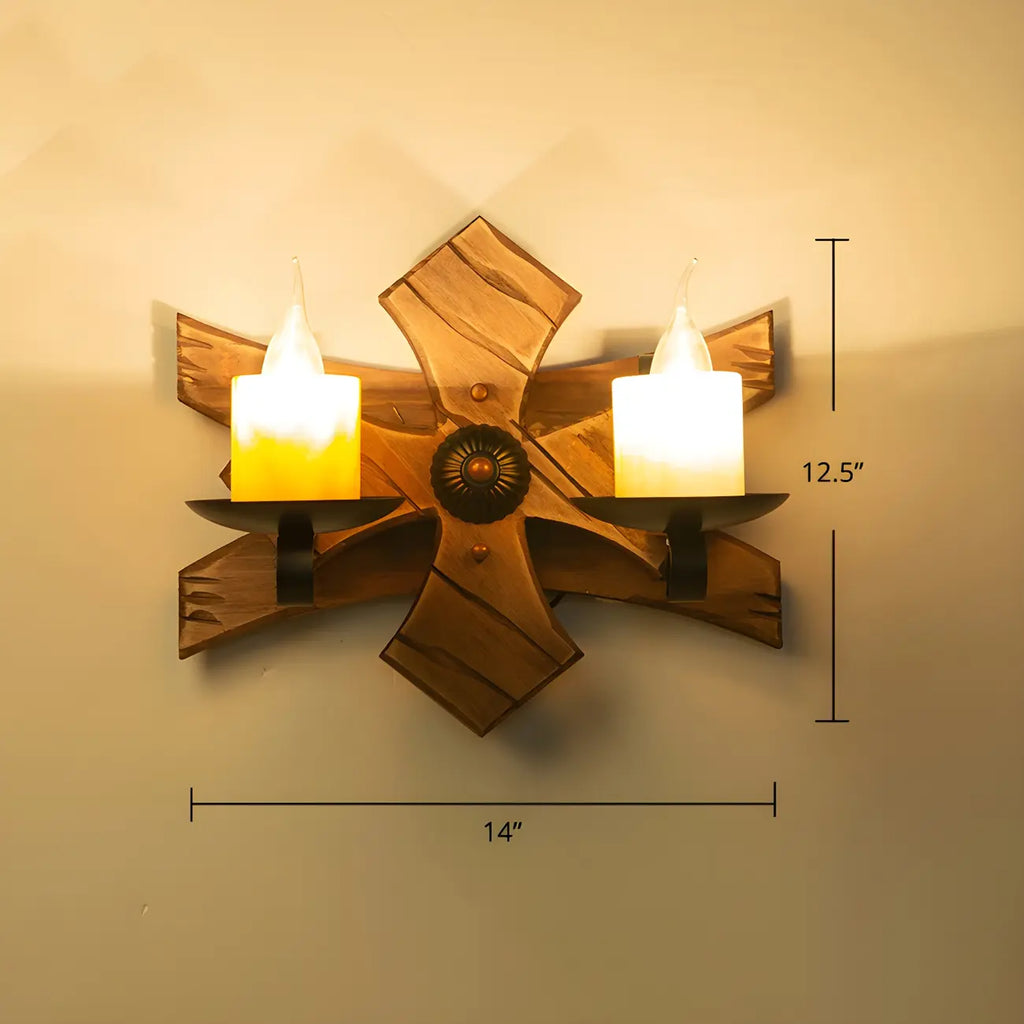 Applique murale LED style lanterne industrielle vintage avec accent en bois