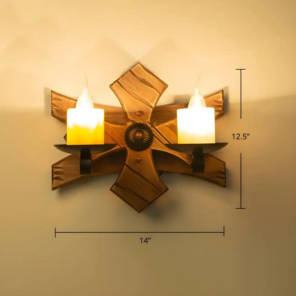 Applique murale LED style lanterne industrielle vintage avec accent en bois