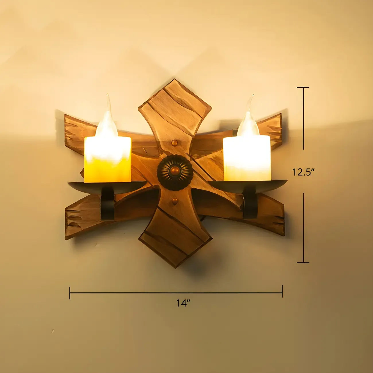 Applique murale LED style lanterne industrielle vintage avec accent en bois