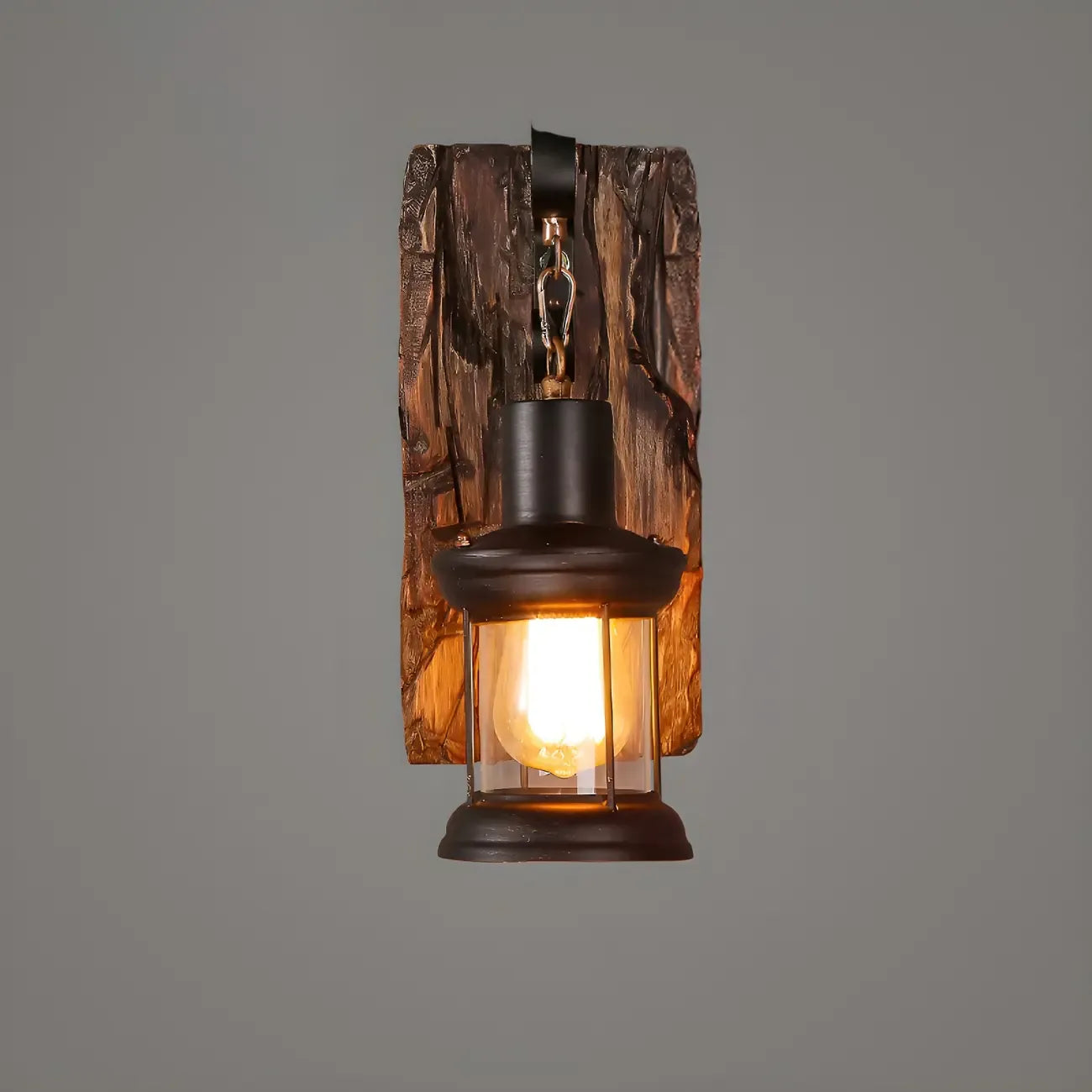 Applique murale LED style lanterne industrielle vintage avec accent en bois