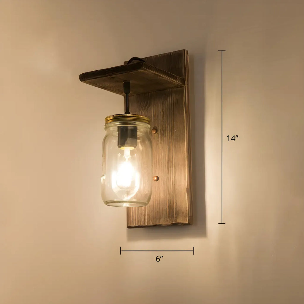 Applique murale LED style lanterne industrielle vintage avec accent en bois