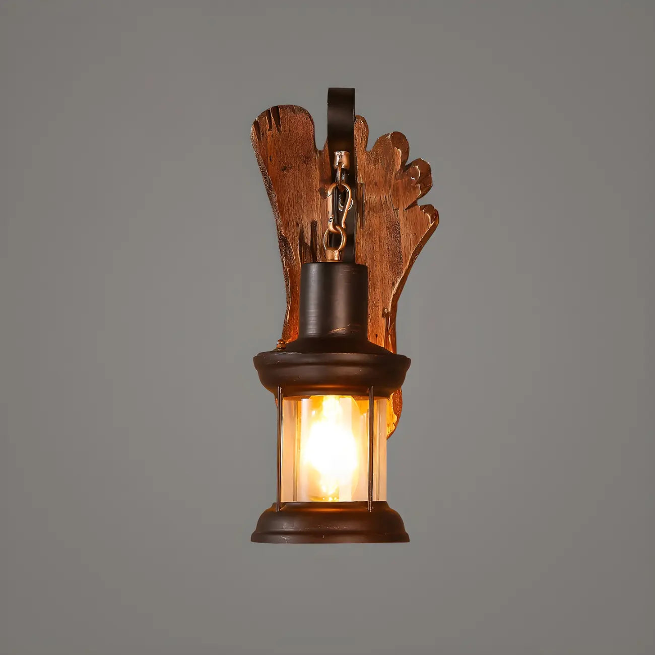 Applique murale LED style lanterne industrielle vintage avec accent en bois