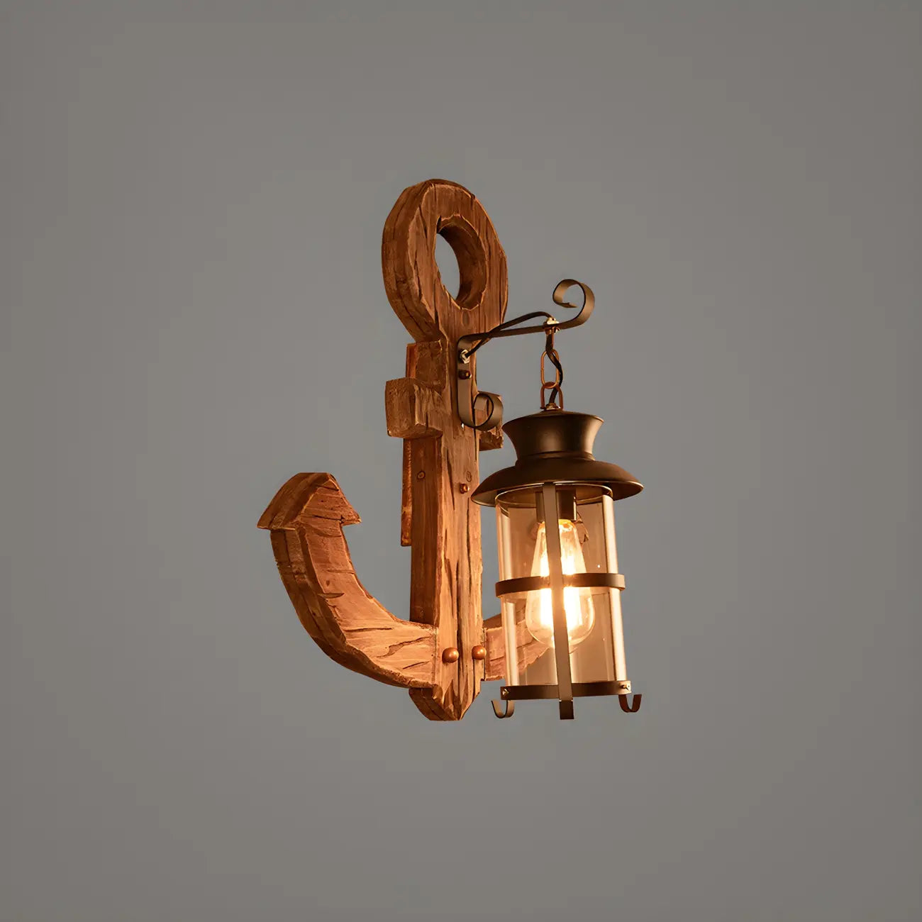 Applique murale LED style lanterne industrielle vintage avec accent en bois