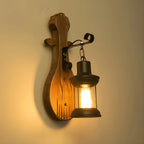 Applique murale LED style lanterne industrielle vintage avec accent en bois
