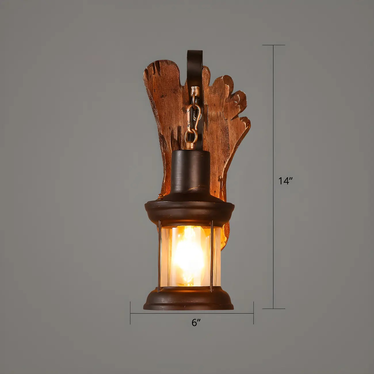 Applique murale LED style lanterne industrielle vintage avec accent en bois
