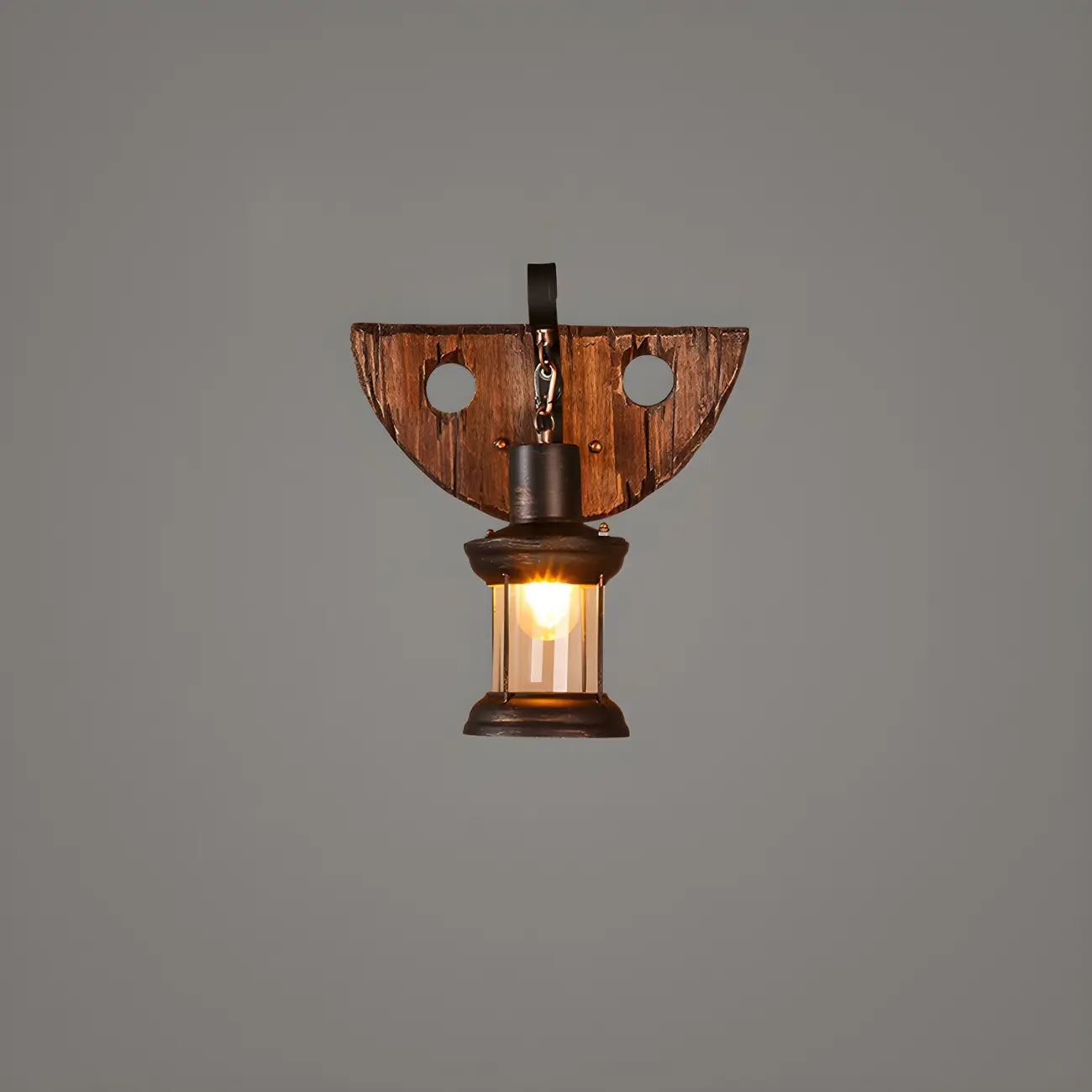 Applique murale LED style lanterne industrielle vintage avec accent en bois