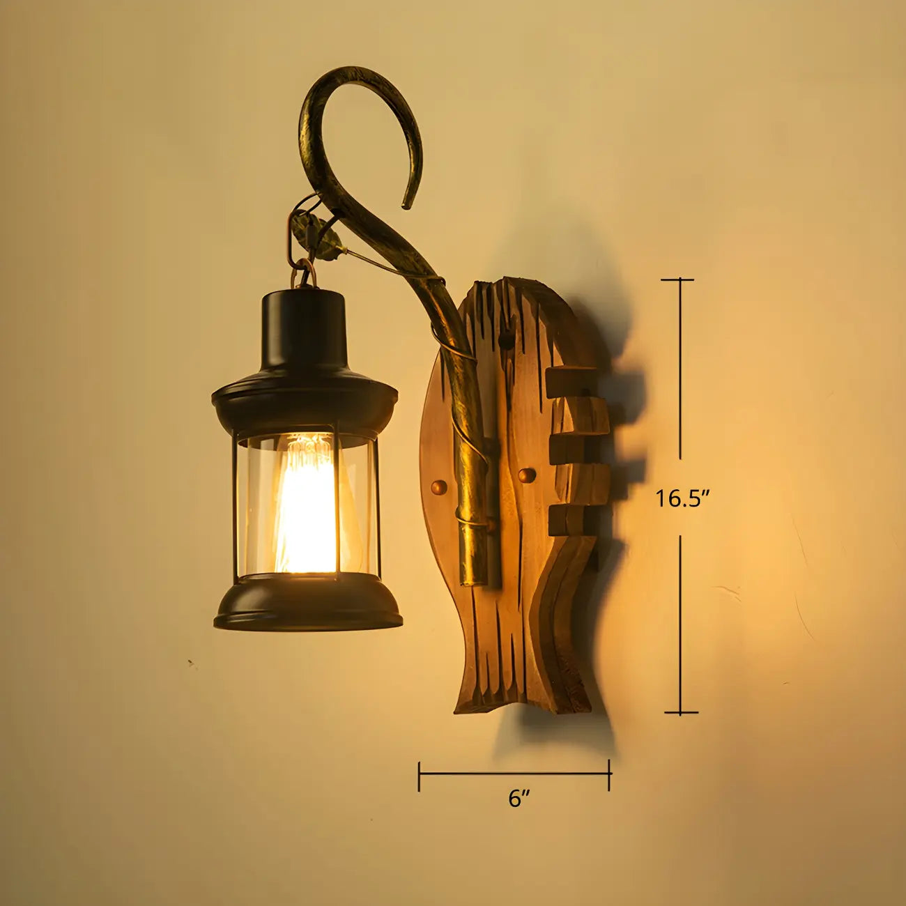Applique murale LED style lanterne industrielle vintage avec accent en bois