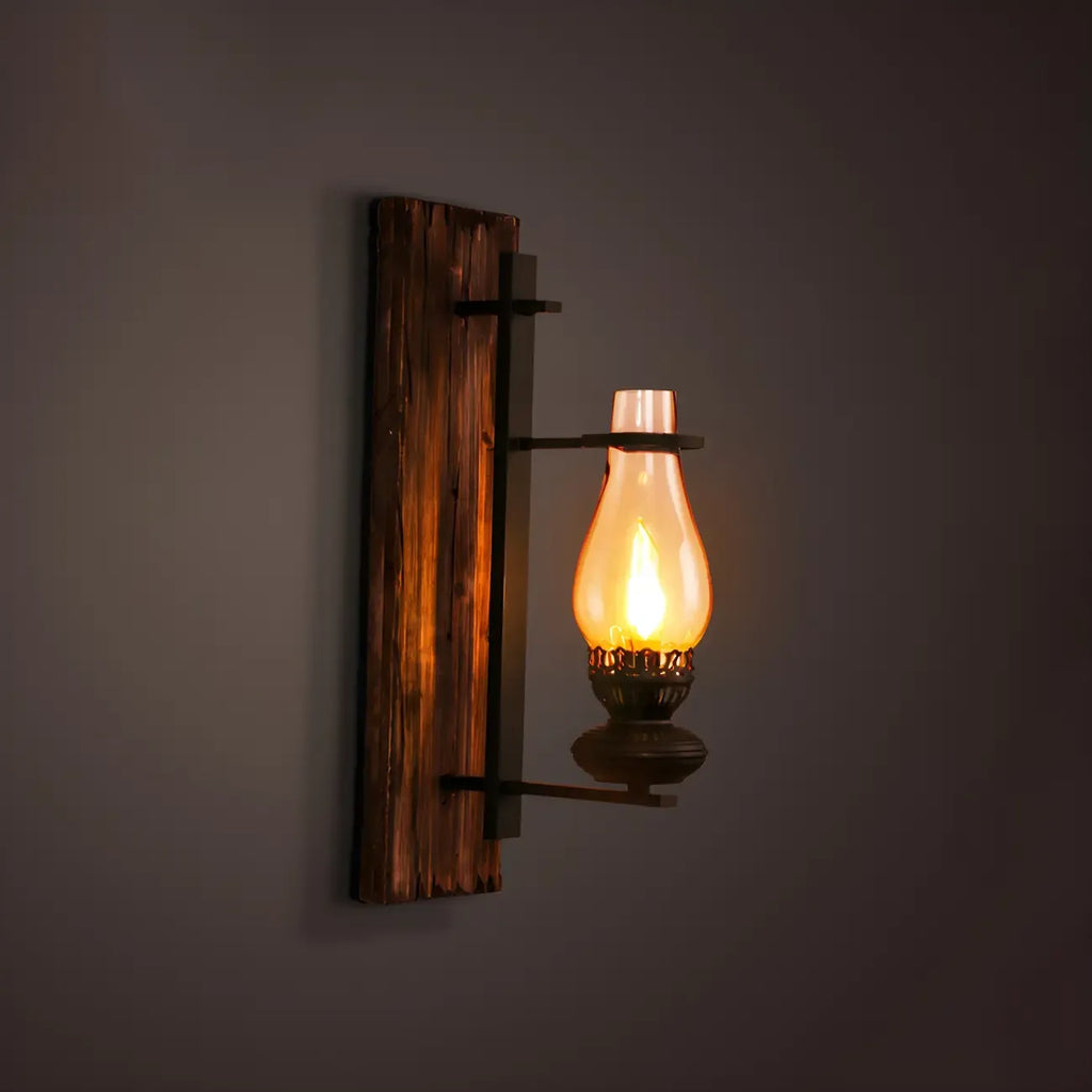 Applique murale industrielle en bois vieilli et verre noir