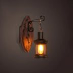 Applique murale industrielle en bois vieilli et verre noir