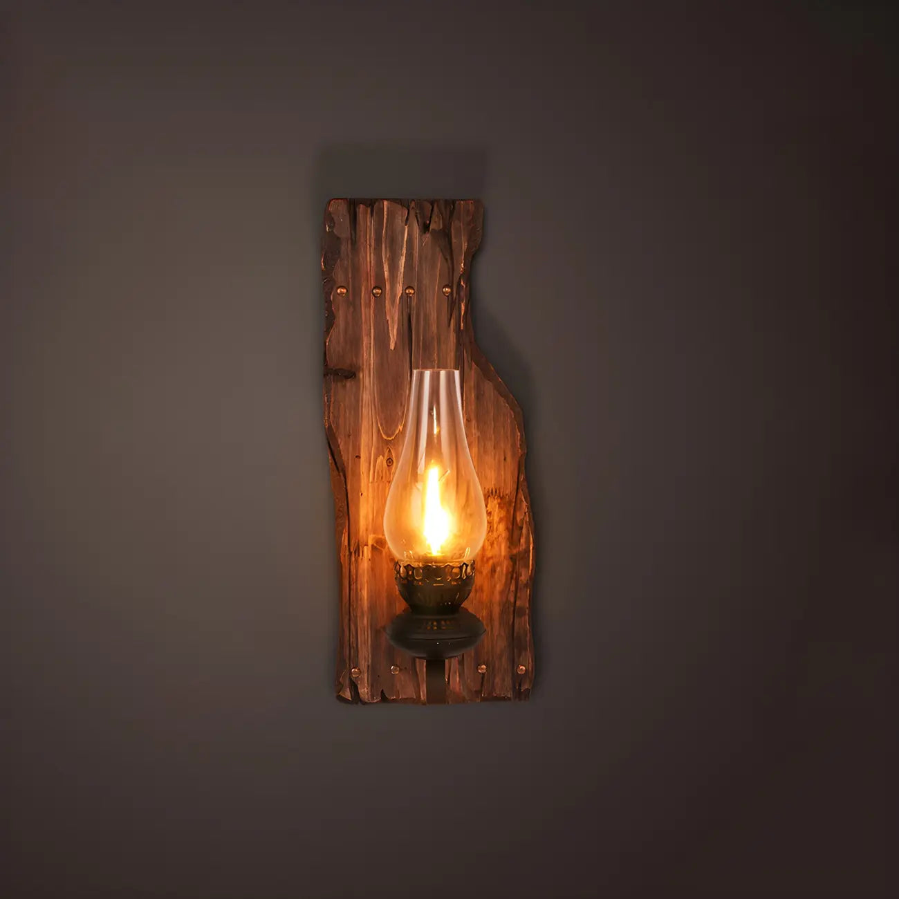 Applique murale industrielle en bois vieilli et verre noir