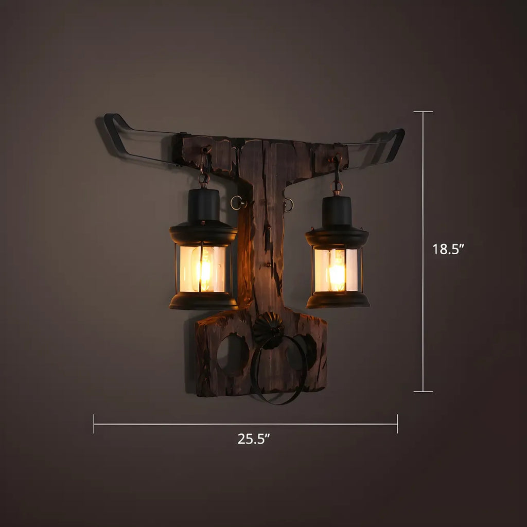 Applique murale industrielle en bois vieilli et verre noir