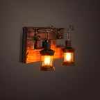Applique murale industrielle en bois vieilli et verre noir