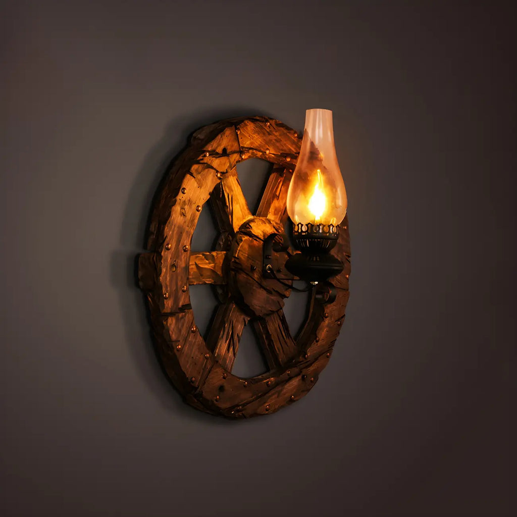 Applique murale industrielle en bois vieilli et verre noir