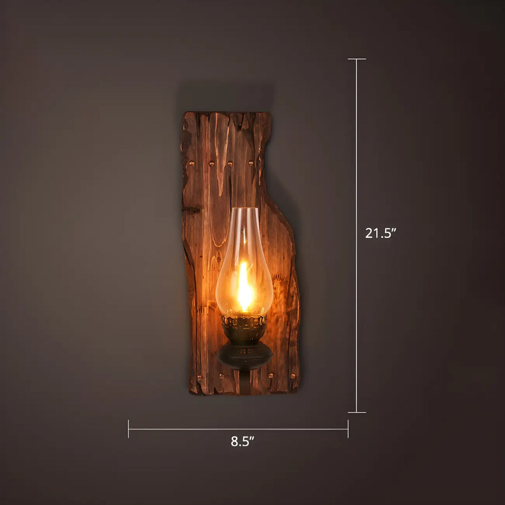Applique murale industrielle en bois vieilli et verre noir
