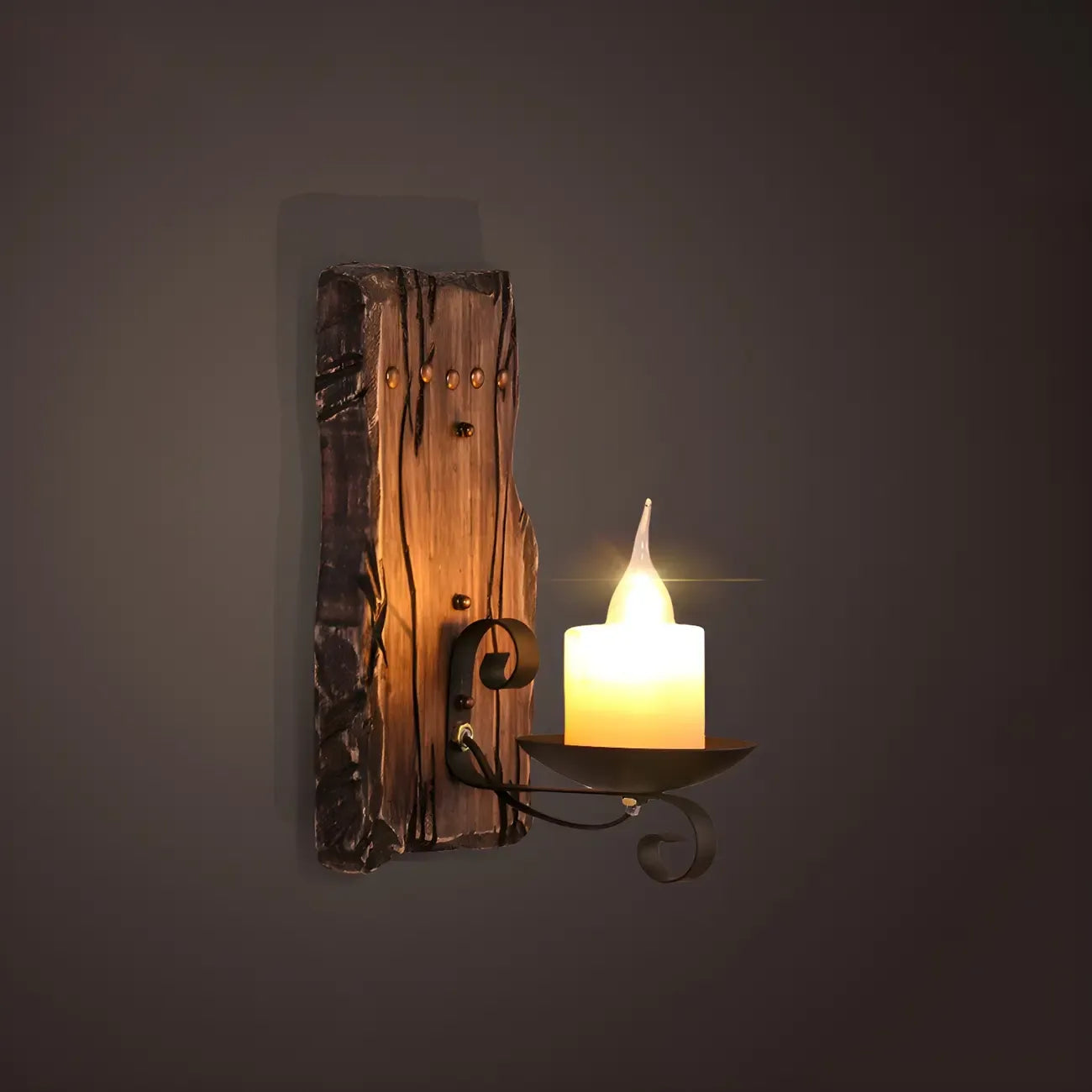 Applique murale industrielle en bois vieilli et verre noir