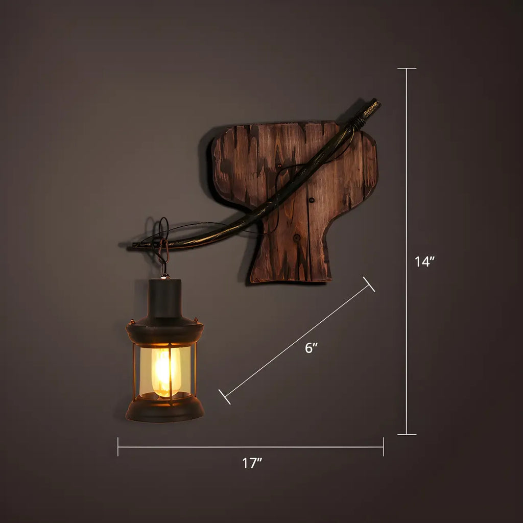 Applique murale industrielle en bois vieilli et verre noir