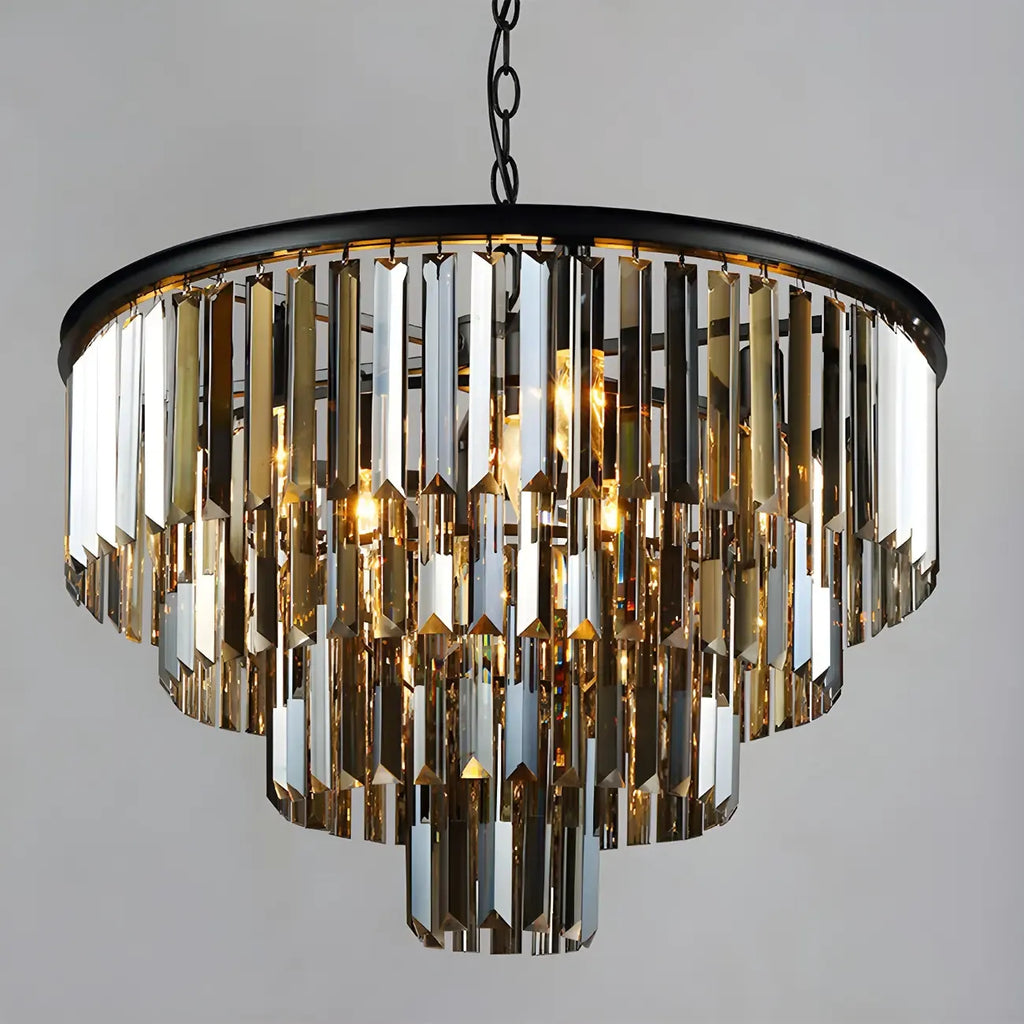 Lustre circulaire de luxe en cristal transparent à 3/4 niveaux